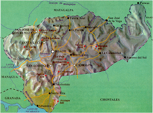 Nicaragua map of Boaco